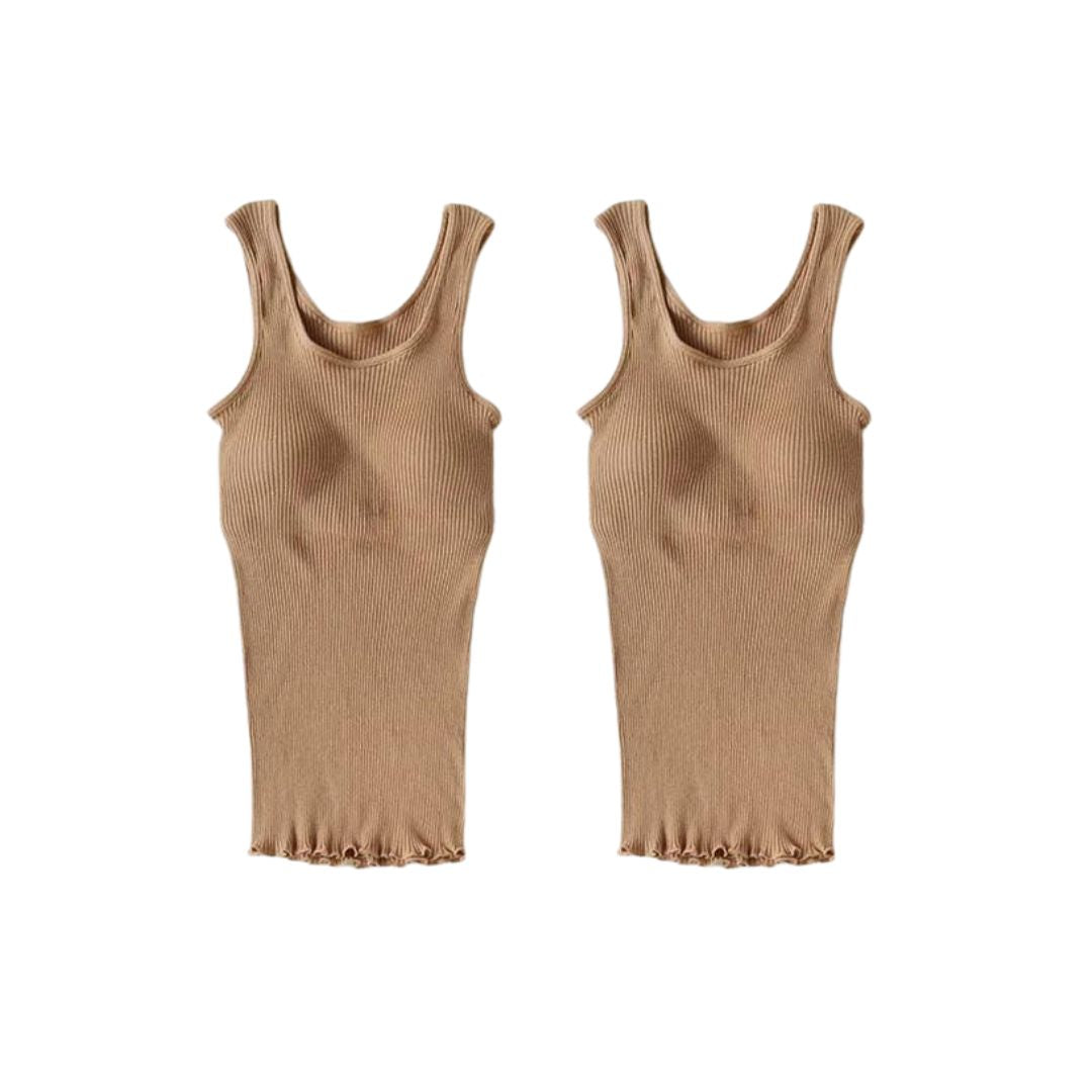 天衣無縫 リブカップ付きタンクトップ 2枚セット(ブラウン)