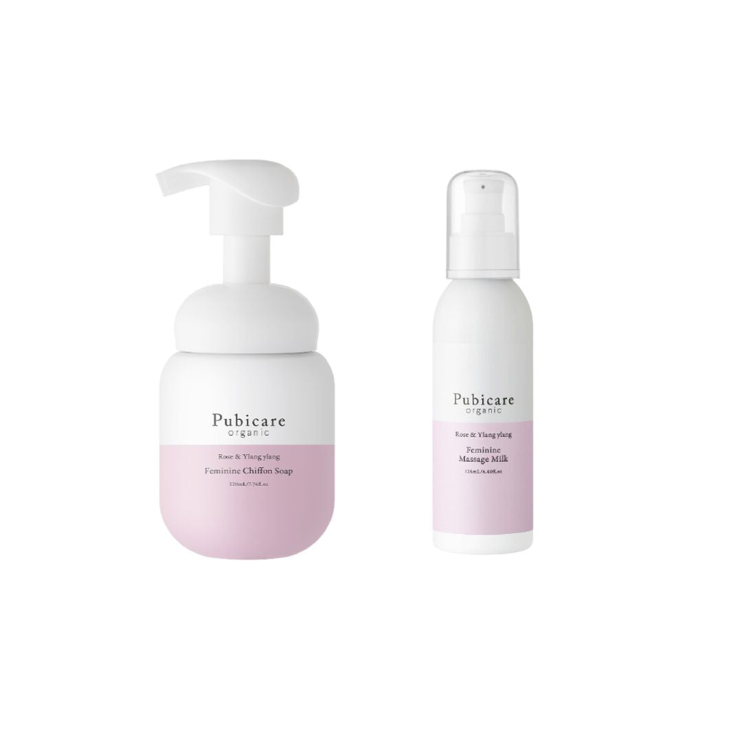 pubi care organic フェミニンソープ ローズ&イランイラン /マッサージミルクセット