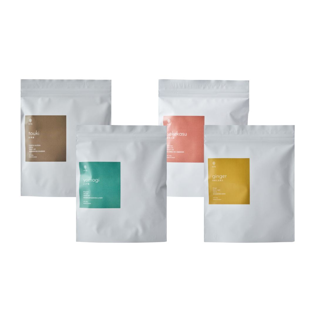 nifu natural bath bag 4種セット (酒粕、よもぎ、当帰湯、黒糖生姜風呂)