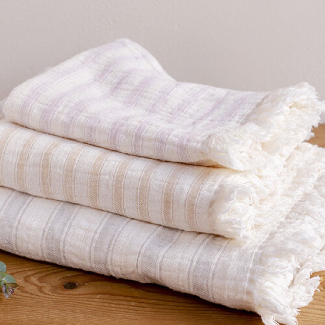 スラブガーゼボーダーフェイスタオル(GRY)