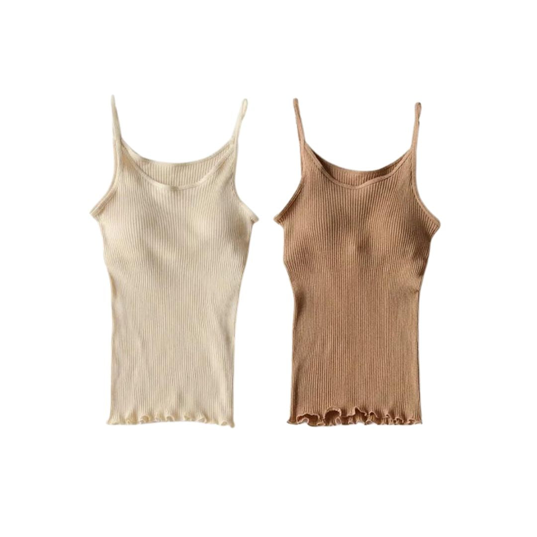 天衣無縫 リブカップ付きキャミソール 2枚セット(オフホワイト＆ブラウン)