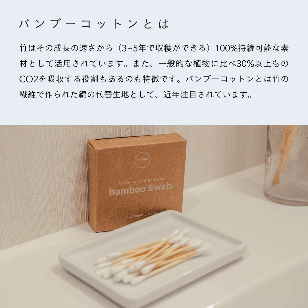 mana.ORGANIC LIVING 自然素材の綿棒 (100本入り)