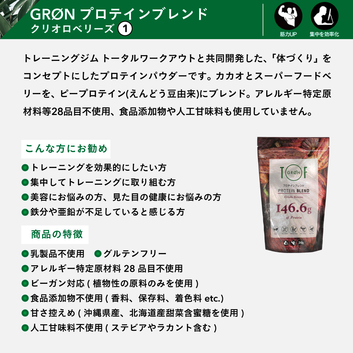 GRON プロテインブレンド (クリオロベリーズ) 240g
