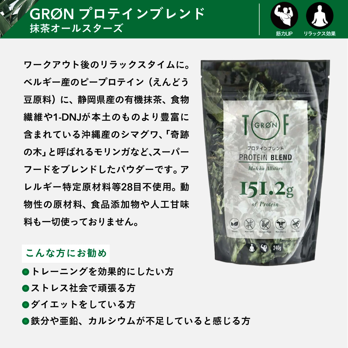 GRON プロテインブレンド (抹茶オールスターズ) 240g