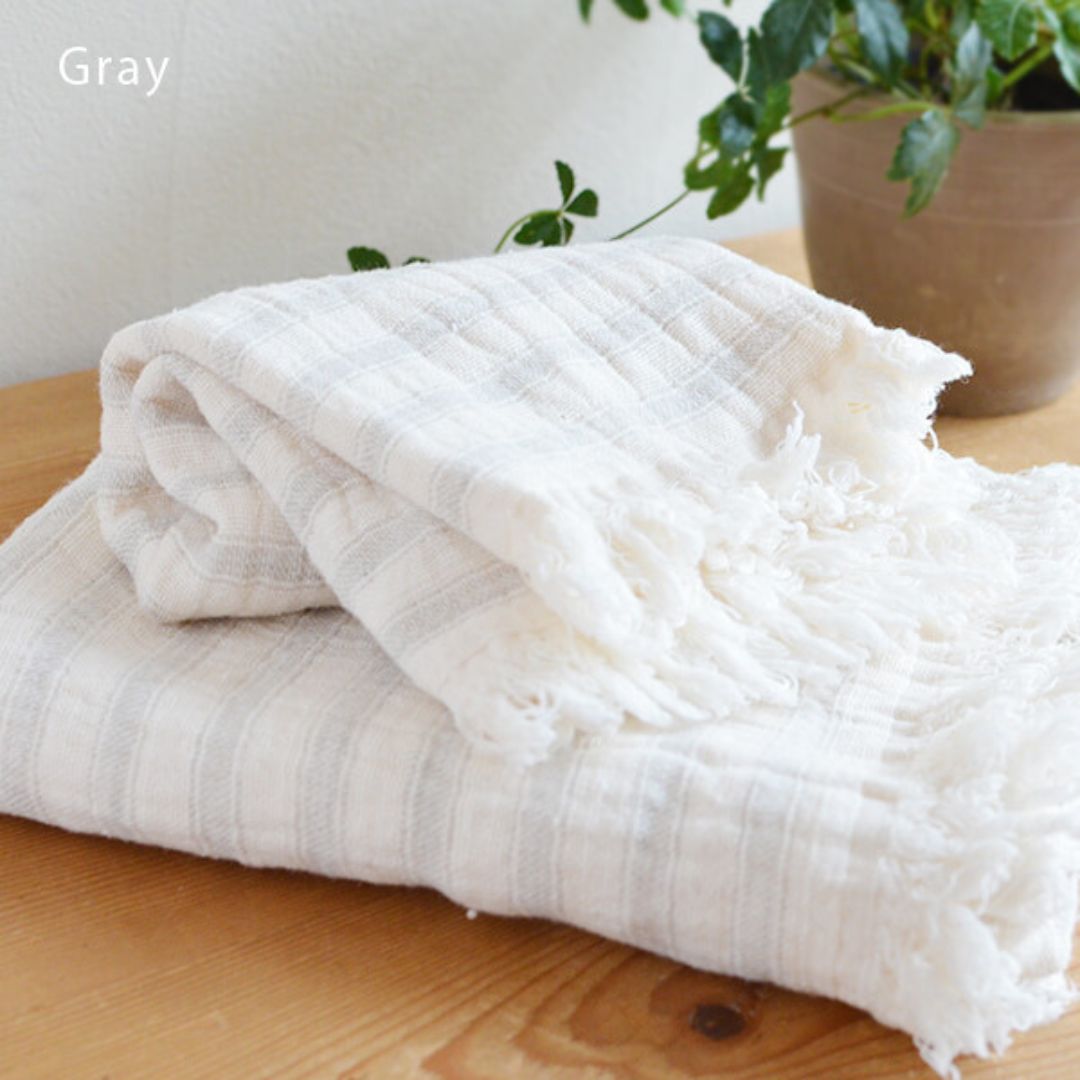 スラブガーゼボーダーウォッシュタオル（GRY）